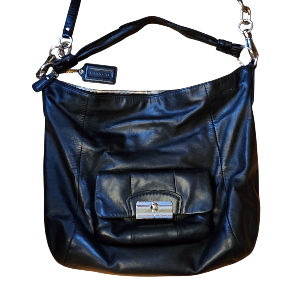Coach Purse Black Leather Large Kristin Hobo Handbag #14769 Tote Size 17" Slouch - Picture 2 of 13